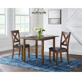 Alexa Espresso and Brown Upholstered 3 Piece Dining Set with Drop Leaf Table