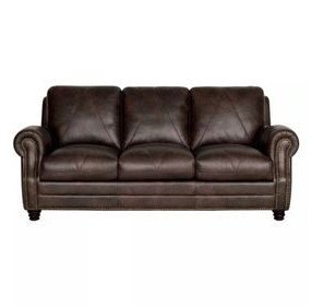 Brookstone Chocolate Leather Living Room Set with Nailhead Trim
