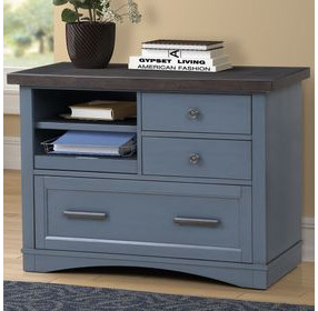 Americana Modern Denim Functional File Cabinet With Power Center