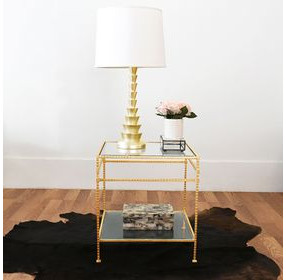 Amos Hammered Gold Leaf Square Side Table with Glass Top