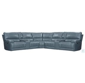Hemingway Verona Azure Leather 7 Piece Modular Power Reclining Sectional