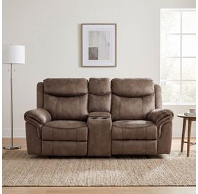 Aram Brown Double Glider 80" Reclining Console Loveseat