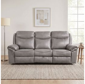 Aram Gray Glider 89" Reclining Sofa With Center Drop Down Cup Holders