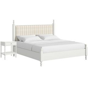 Haven Warm White Upholstered Finial Poster Bedroom Set