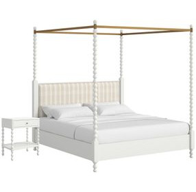 Haven Warm White Upholstered Canopy Poster Bedroom Set
