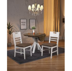 Ashford White and Brown 42" Round Extendable Drop Leaf Dining Table