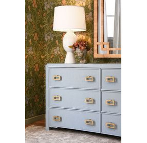 Atticus Matte Light Blue Frame Grasscloth 6 Drawer Dresser