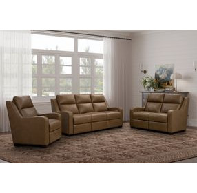 Ayden Hillwood Toffee Leather Power Reclining Living Room Set with Power Lumbar and USB Charging