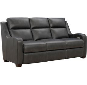 Ayden Elway Dark Gray Leather 84" Power Reclining Sofa with Power Headrests and Power Lumbar