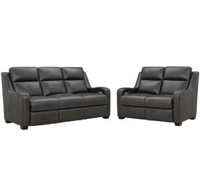 Ayden Elway Dark Gray Leather 84" Power Reclining Living Room Set with Power Headrests and Power Lumbar