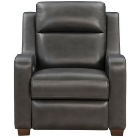 Ayden Elway Dark Gray Leather Power Recliner with Power Headrest and Power Lumbar