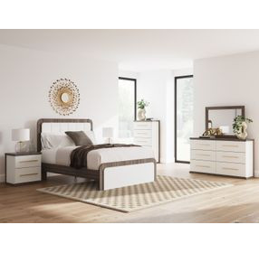 Nendalane White and Brown Upholstered Bedroom Set with LED