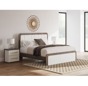Nendalane White and Brown King Upholstered Bed with LED