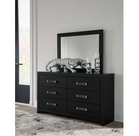 Raechalla Black 6 Drawer Dresser and Rectangular Mirror