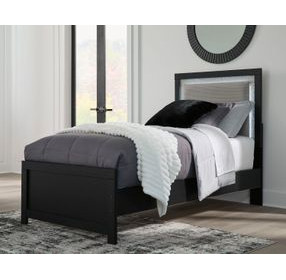 Raechalla Black Twin Upholstered Panel Bed with LED