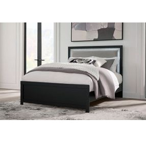 Raechalla Black Queen Upholstered Panel Bed with LED