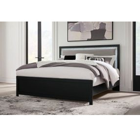 Raechalla Black King Upholstered Panel Bed with LED