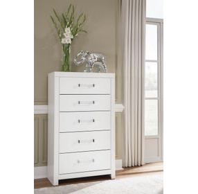 Raechalla Matte White 5 Drawer Chest