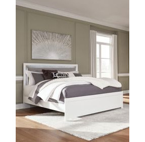 Raechalla White King Upholstered Panel Bed with LED