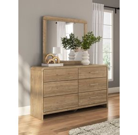 Dayella Warm Brown 6 Drawer Dresser and Rectangular Mirror