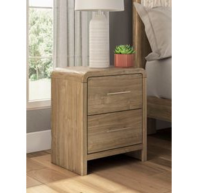 Dayella Warm Natural Brown 2 Drawer Nightstand with USB Charging