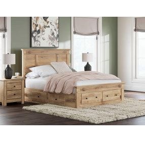 Fenderport Tan Queen Panel Bed with Storage Footboard and 4 Side Drawer