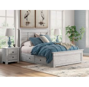 Allihauser Whitewash King Panel Bed with 2 Side Drawer Storage