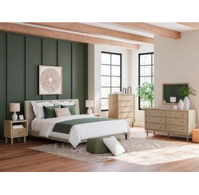 Cielden Brown and Beige 6 Drawer Dresser with Rectangular Mirror