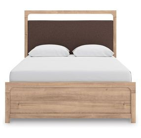 Prandefort Tan and Brown Upholstered Platform Bedroom Set with LED