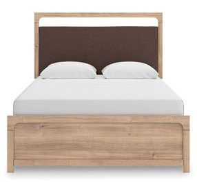 Prandefort Tan and Brown Upholstered Panel Bedroom Set with LED