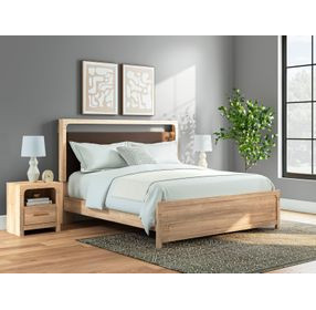 Prandefort Tan and Brown King Upholstered Platform Bed with LED