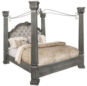 B01550 Gray Upholstered Canopy Bedroom Set