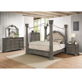 B01550 Gray Upholstered Canopy Bedroom Set