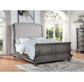 B01623 Gray Upholstered King Sleigh Bed