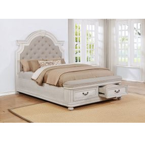 B0162N White Upholstered Queen Storage Bed