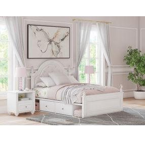 Trindura Light Gray and White Full Upholstered Storage Panel Bed with LED