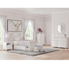 Trindura Light Gray and White Youth Upholstered Storage Panel Bedroom Set with LED