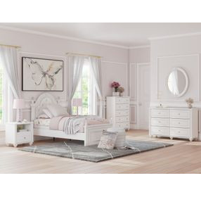 Trindura Light Gray and White Youth Upholstered Panel Bedroom Set with LED