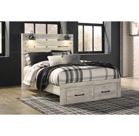 Cambeck Whitewash Queen Storage Panel Bed with USB Charging and LED