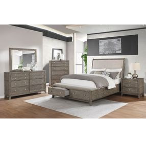 B0193A Gray Upholstered King Panel Storage Bed