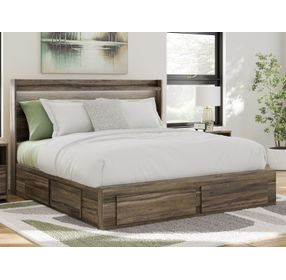 Jusika Brown King Storage Panel Bed with LED and 6 Drawers