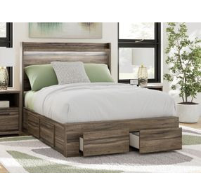 Jusika Brown Full Storage Panel Bed with LED and 6 Drawers
