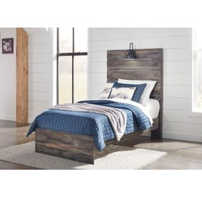 Drystan Brown Rustic Twin Panel Headboard with LED and USB Charging