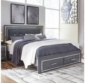Lodanna Gray King Upholstered Panel Storage Bed