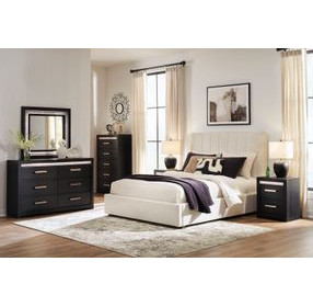 Shoralli Black 2 Drawer Nightstand with USB Charging and LED