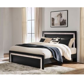 Shoralli Black King Panel Bed with LED