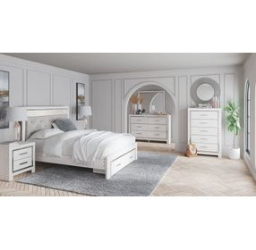 Altyra White and Gray Upholstered Storage Panel Bedroom Set with LED