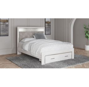 Altyra White and Gray Queen Upholstered Storage Panel Bed with LED