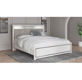 Altyra White and Gray King or California King Upholstered Panel Headboard with LED