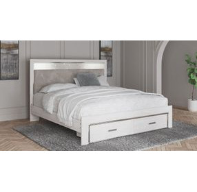 Altyra White and Gray King Upholstered Storage Panel Bed with LED